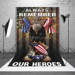 Aperturee - Aperturee Memorial Day Independence Day Backdrop Always Remember Our Heroes Background Patriotic Military Tribute Decor