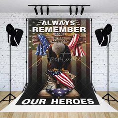Aperturee - Aperturee Memorial Day Independence Day Backdrop Always Remember Our Heroes Background Patriotic Military Tribute Decor