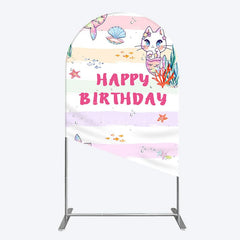 Aperturee - Aperturee Mermaid Cat Cartoon Happy Birthday Arch Backdrop