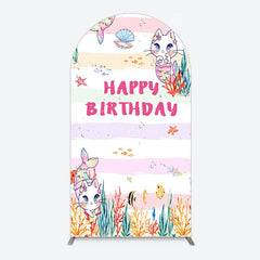 Aperturee - Aperturee Mermaid Cat Cartoon Happy Birthday Arch Backdrop