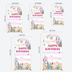Aperturee - Aperturee Mermaid Cat Cartoon Happy Birthday Arch Backdrop