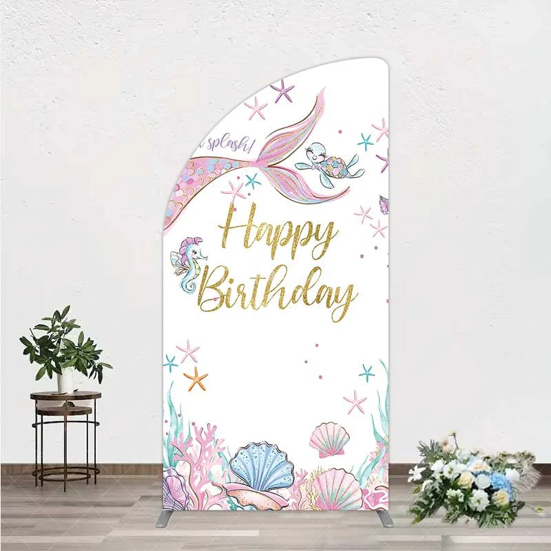 Aperturee - Aperturee Mermaid Happy Birthday Half Moon Arch Backdrop Under the Sea Ocean Theme Girl Party Decoration