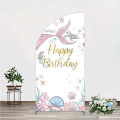 Aperturee - Aperturee Mermaid Happy Birthday Half Moon Arch Backdrop Under the Sea Ocean Theme Girl Party Decoration