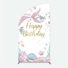 Aperturee - Aperturee Mermaid Happy Birthday Half Moon Arch Backdrop Under the Sea Ocean Theme Girl Party Decoration