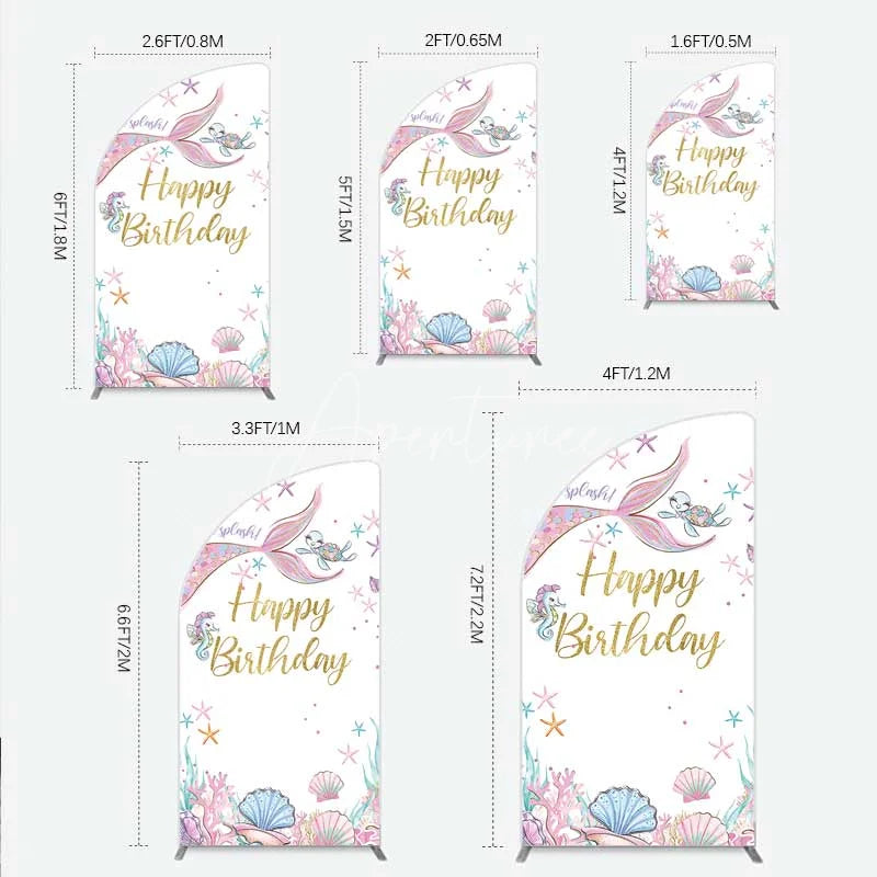 Aperturee - Aperturee Mermaid Happy Birthday Half Moon Arch Backdrop Under the Sea Ocean Theme Girl Party Decoration