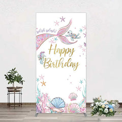 Aperturee - Aperturee Mermaid Happy Birthday Rectangle Backdrop Under the Sea Ocean Theme Girl Party Decoration