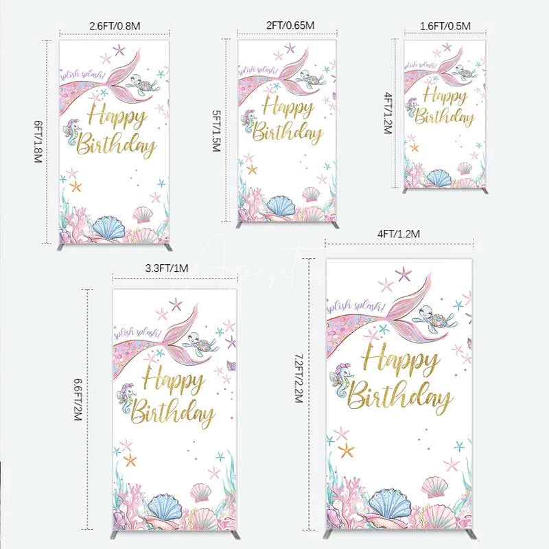 Aperturee - Aperturee Mermaid Happy Birthday Rectangle Backdrop Under the Sea Ocean Theme Girl Party Decoration