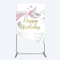 Aperturee - Aperturee Mermaid Happy Birthday Rectangle Backdrop Under the Sea Ocean Theme Girl Party Decoration