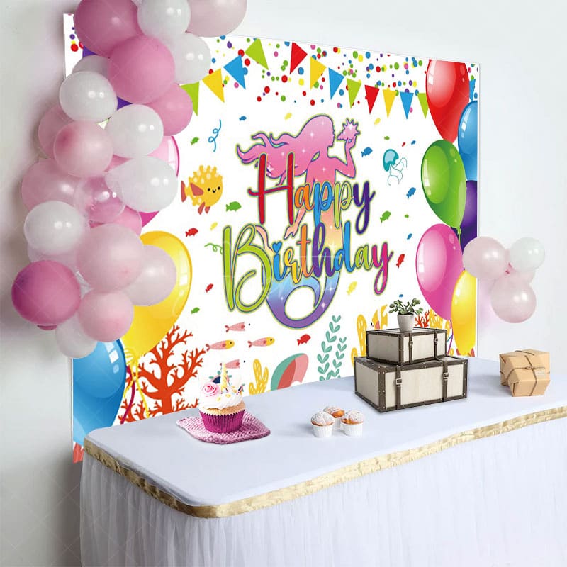 Aperturee - Aperturee Mermaid Under The Sea Scene Flag Birthday Backdrop