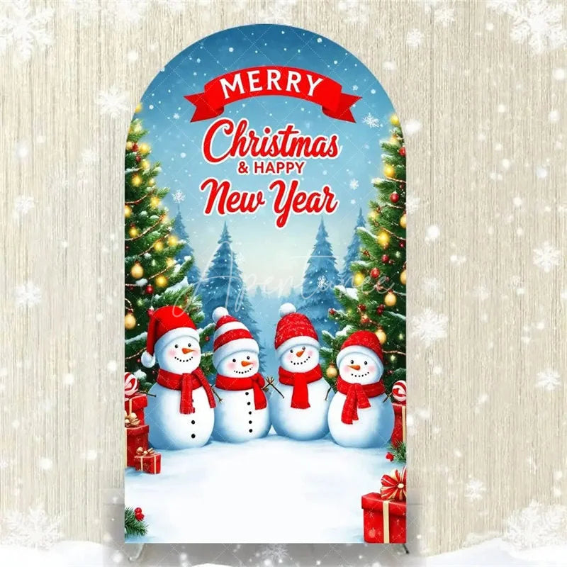 Aperturee - Aperturee Merry Christmas Arch Backdrop Red Snowman Holiday Decor Winter Wonderland Party Photo Booth Prop