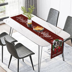 Aperturee - Aperturee Merry Christmas Red Buffalo Plaid Table Runner Cute Pets with Santa Hats Farmhouse Holiday Decor
