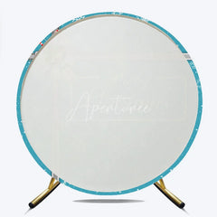 Aperturee - Aperturee Merry Christmas Round Backdrop Blue Snowflake Gift Box Silver Ribbon Jingle Bells Holiday Party Decor