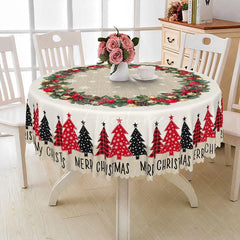 Aperturee - Aperturee Merry Christmas Round Tablecloth with Red Plaid Trees Burlap Runner Style Farmhouse Holiday Dining Decor