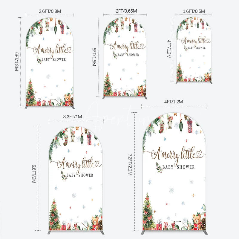 Aperturee - Aperturee Merry Little Baby Shower Arch Backdrop Christmas Tree Bear Party Decoration Winter Holiday Ornament Background
