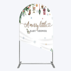 Aperturee - Aperturee Merry Little Baby Shower Arch Backdrop Christmas Tree Bear Party Decoration Winter Holiday Ornament Background