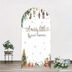 Aperturee - Aperturee Merry Little Baby Shower Arch Backdrop Christmas Tree Bear Party Decoration Winter Holiday Ornament Background