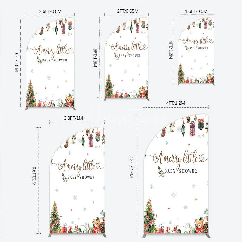 Aperturee - Aperturee Merry Little Baby Shower Half Moon Arch Backdrop Christmas Tree Bear Party Decoration Winter Holiday Ornament