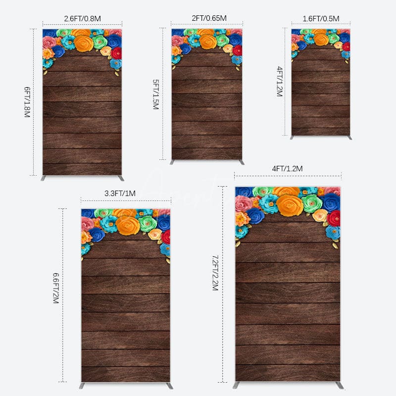 Aperturee - Aperturee Mexican Colorful Floral Wooden Birthday Rectangle Backdrop