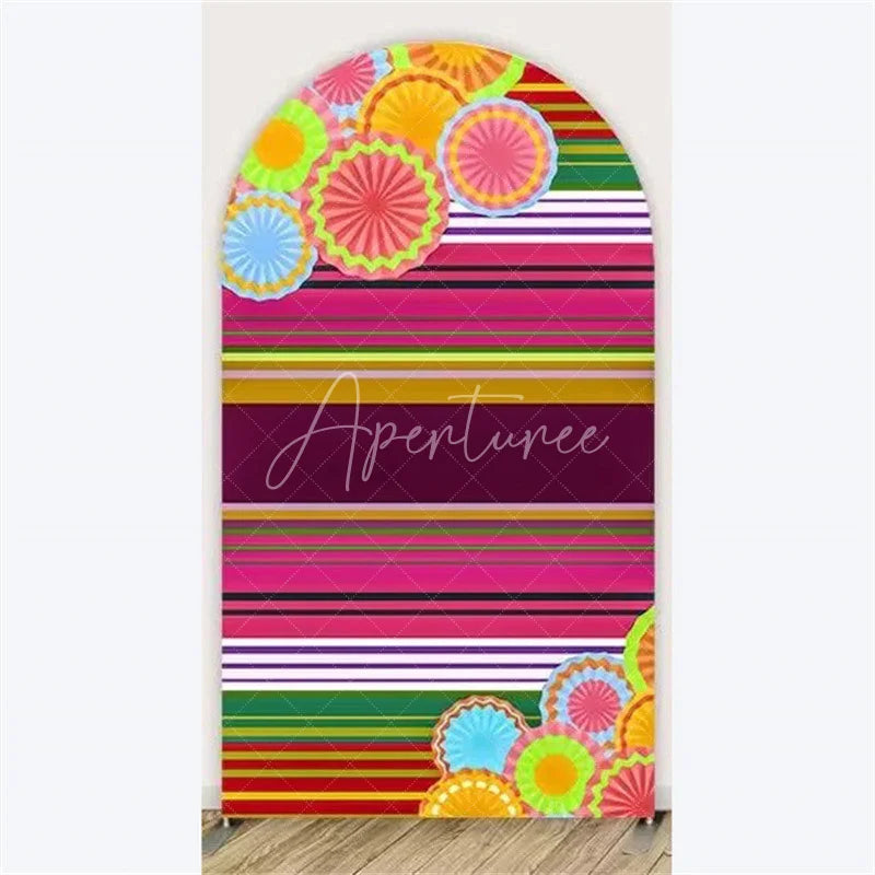 Aperturee - Aperturee Mexican Fiesta Flower Arch Backdrop Vibrant Colorful Floral Party Photo Prop for Cinco de Mayo Birthday Celebration