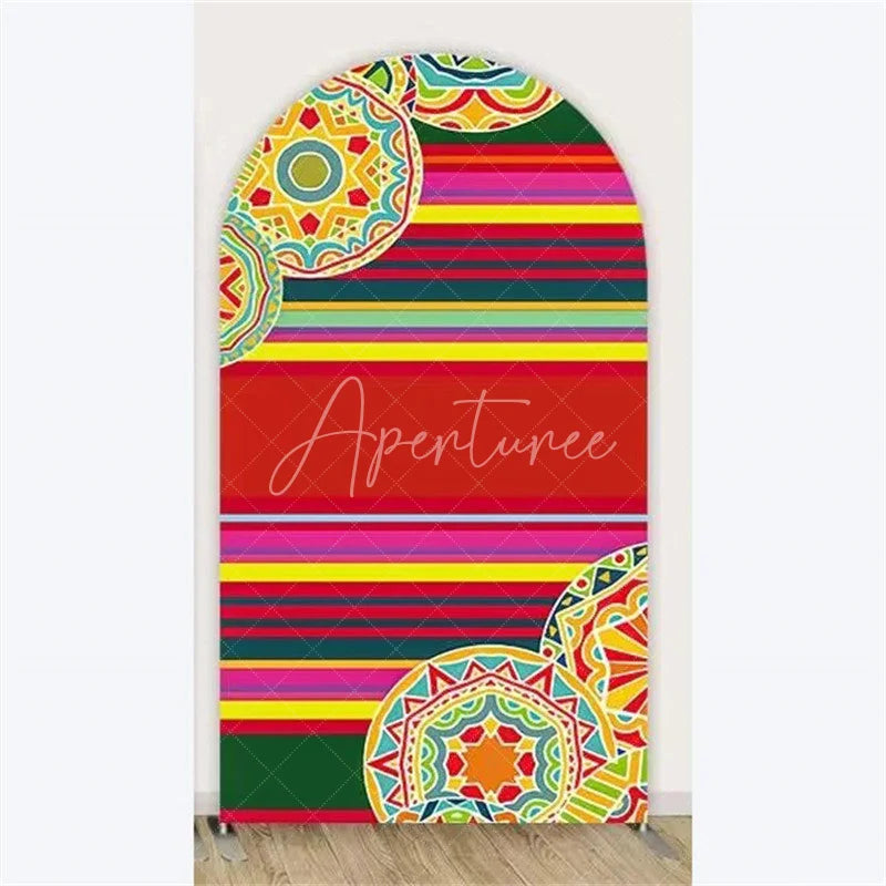 Aperturee - Aperturee Mexican Fiesta Flower Arch Backdrop Vibrant Colorful Floral Party Photo Prop for Cinco de Mayo Birthday Celebration