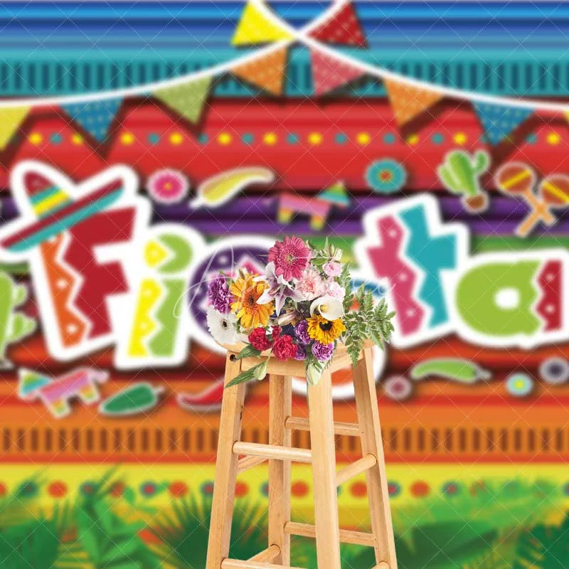 Aperturee - Aperturee Mexican Fiesta Party Backdrop Colorful Serape Stripes and Sombrero Background Cinco de Mayo Celebration Props
