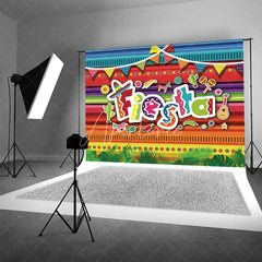 Aperturee - Aperturee Mexican Fiesta Party Backdrop Colorful Serape Stripes and Sombrero Background Cinco de Mayo Celebration Props
