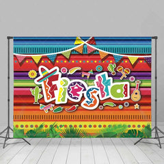 Aperturee - Aperturee Mexican Fiesta Party Backdrop Colorful Serape Stripes and Sombrero Background Cinco de Mayo Celebration Props