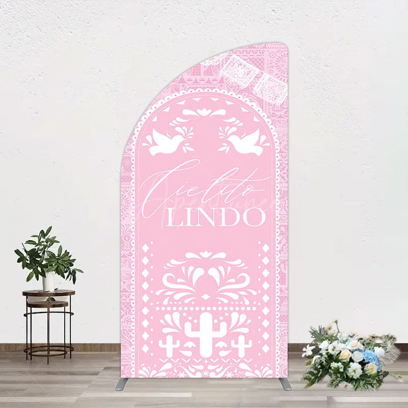 Aperturee - Aperturee Mexican Pink Cielito Lindo Birthday Half Moon Arch Backdrop