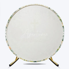 Aperturee - Aperturee Mi Bautizo Round Backdrop Gold Cross Angel Boy Greenery Baptism Decor