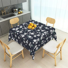 Aperturee - Aperturee Midnight Daisy Floral Rectangle Tablecloth Dark Floral Pattern Table Cover for Rustic Wedding and Dining