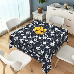 Aperturee - Aperturee Midnight Daisy Floral Rectangle Tablecloth Dark Floral Pattern Table Cover for Rustic Wedding and Dining