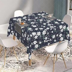 Aperturee - Aperturee Midnight Daisy Floral Rectangle Tablecloth Dark Floral Pattern Table Cover for Rustic Wedding and Dining