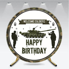 Aperturee - Aperturee Military Army Tank Soldiers Camouflage Round Backdrop Welcome Soldiers Happy Birthday Party Decoration