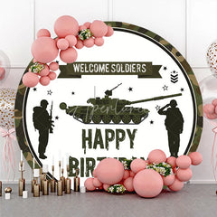 Aperturee - Aperturee Military Army Tank Soldiers Camouflage Round Backdrop Welcome Soldiers Happy Birthday Party Decoration