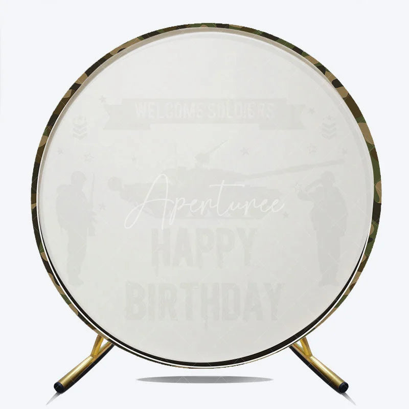 Aperturee - Aperturee Military Army Tank Soldiers Camouflage Round Backdrop Welcome Soldiers Happy Birthday Party Decoration