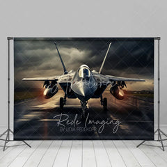 Aperturee - Aperturee Military Fighter Jet Backdrop Dark Stormy Sky Aviation Photography Background for Boy Room Party Decor