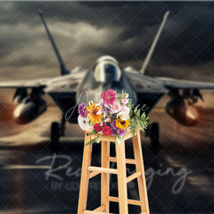 Aperturee - Aperturee Military Fighter Jet Backdrop Dark Stormy Sky Aviation Photography Background for Boy Room Party Decor