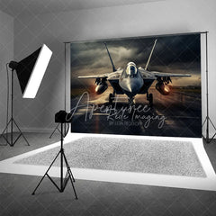 Aperturee - Aperturee Military Fighter Jet Backdrop Dark Stormy Sky Aviation Photography Background for Boy Room Party Decor