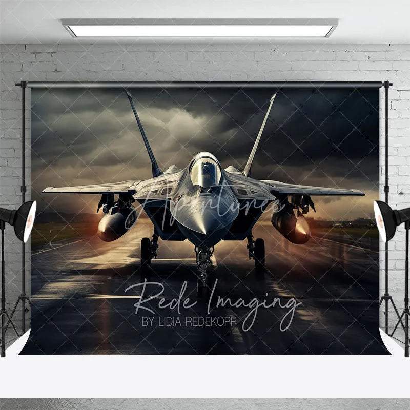 Aperturee - Aperturee Military Fighter Jet Backdrop Dark Stormy Sky Aviation Photography Background for Boy Room Party Decor