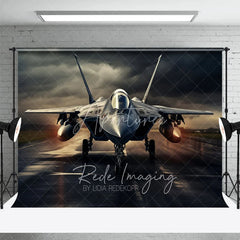 Aperturee - Aperturee Military Fighter Jet Backdrop Dark Stormy Sky Aviation Photography Background for Boy Room Party Decor