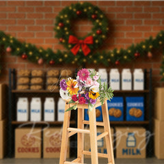Aperturee - Aperturee Milk and Cookies for Santa Photography Backdrop Christmas Kitchen Scene Holiday Mini Session Background