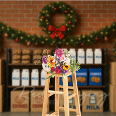 Aperturee - Aperturee Milk and Cookies for Santa Photography Backdrop Christmas Kitchen Scene Holiday Mini Session Background