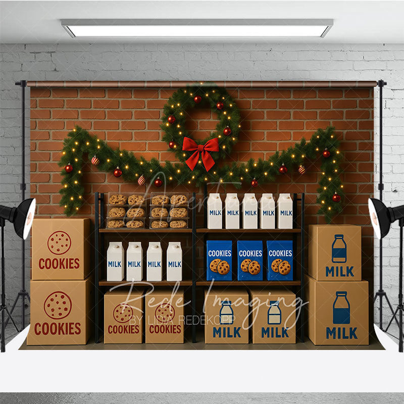 Aperturee - Aperturee Milk and Cookies for Santa Photography Backdrop Christmas Kitchen Scene Holiday Mini Session Background