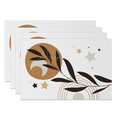 Aperturee - Aperturee Minimalism Moon Stars Leaves Print Set Of 4 Placemats