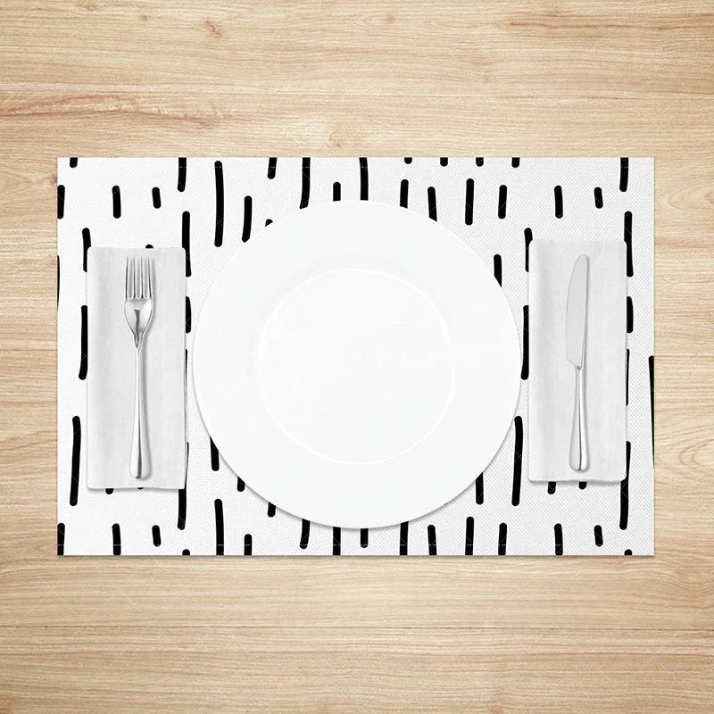 Aperturee - Aperturee Minimalist Black and White Line Art Dining Set of 4 Placemats Modern Abstract Design for Kitchen Decor