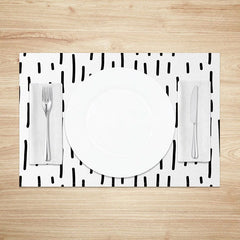 Aperturee - Aperturee Minimalist Black and White Line Art Dining Set of 4 Placemats Modern Abstract Design for Kitchen Decor