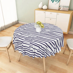 Aperturee - Aperturee Minimalist Blue and White Stripe Round Tablecloth for Modern Farmhouse and Coastal Kitchen Decor