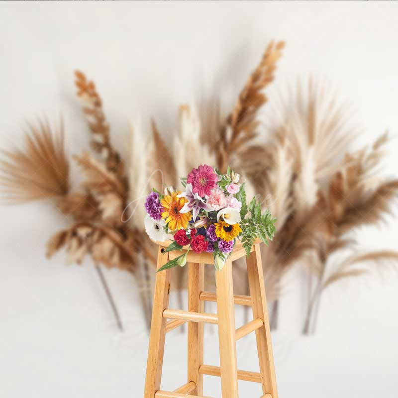 Aperturee Aperturee Minimalist Boho Photography Backdrop Dried Palm Leaves and Pampas Grass Arrangement Modern Neutral Studio Prop