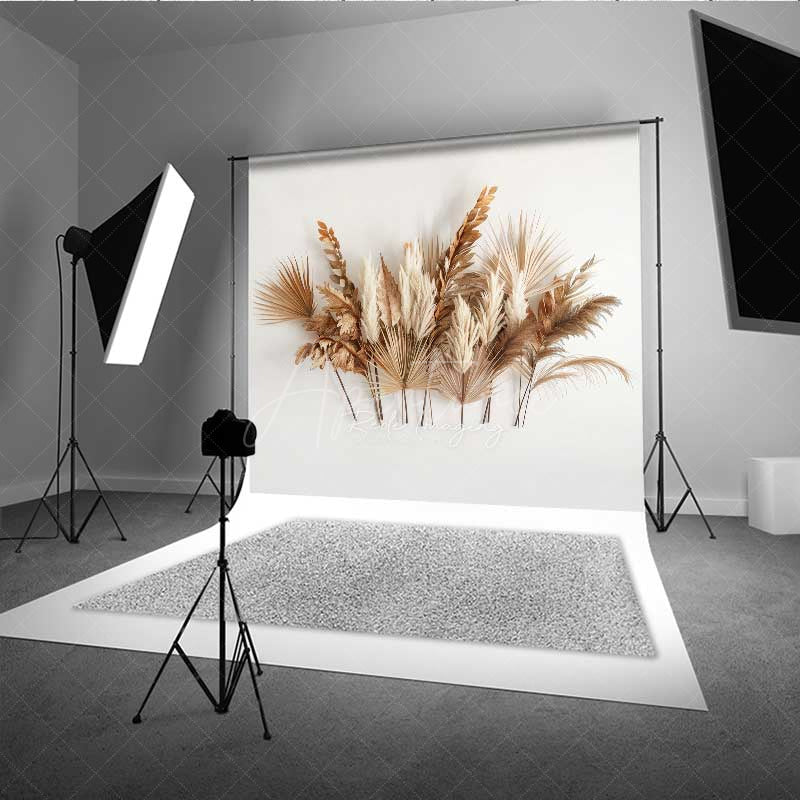 Aperturee Aperturee Minimalist Boho Photography Backdrop Dried Palm Leaves and Pampas Grass Arrangement Modern Neutral Studio Prop