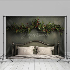 Aperturee Aperturee Minimalist Christmas Headboard Photography Backdrop Simple Greenery Garland Rustic Farmhouse Bedroom Photo Prop